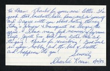 Charlie Chuck Kress d.2014 signed autograph 3x5 index card Baseball Player 9607