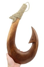 Hawaiian Fish Hook Hand Carved Wood Hanging Decoration - Wall Art, 2XL Size