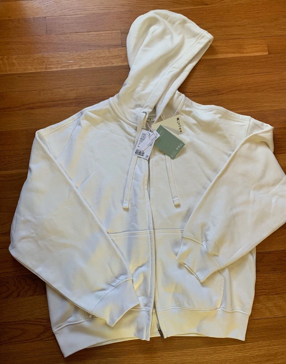 NWT H M X men Cotton white ivory HOODIE hooded sweatshirt shirt