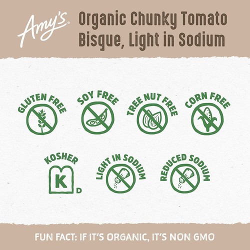 Amy’s Soup, Chunky Tomato Bisque, Light in Sodium, Gluten Free, Made With Org... - Picture 4 of 6