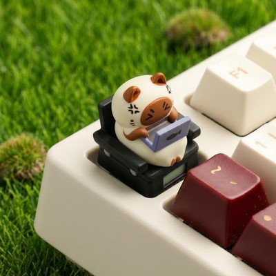 Office Cat Artisan Keycap Resin Keyboard Keycap, Funny Burnout Desk Accessory