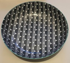 HOME Large 30cm Black White Geometric Serving Bowl Teal Rim Dish
