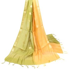 Sushila Vintage Yellow Green Dupatta Pure Cotton Silk Zari Brocade Long Stole