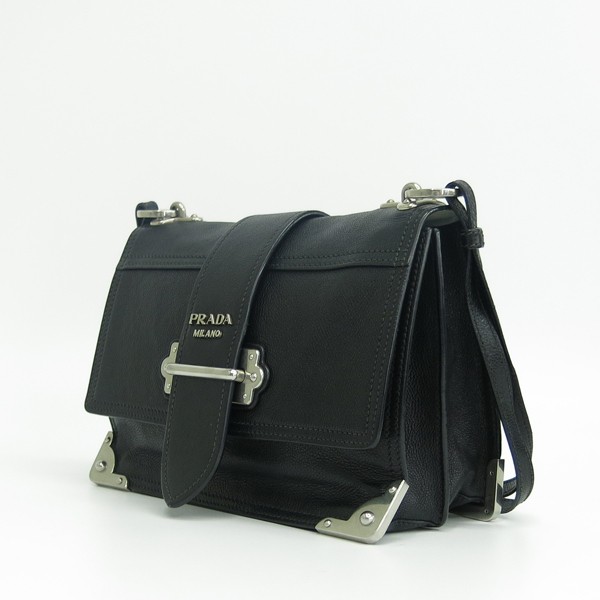 Prada Two-Way Crossbody Bag with Flap in Black Leather