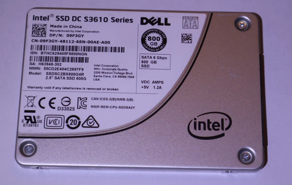 Dell Intel SSD DC S3610 Series 800GB 2.5 Zoll 6Gb SATA SSDSC2BX800G4R 09F3GY