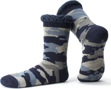 Men's Slipper Socks with Non-Slip Grippers, Thermal Fuzzy Warm Sherpa Lining, Co