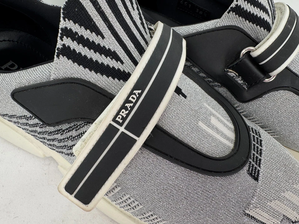 Prada Italia Metálico Plateado Negro Cloudbust Tenis Zapatos Mujer Talla 38.5 Foto 2 de 4