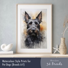 Dog Print – Watercolour Style Wall Art – (Breeds  A–F) – Pet Lover Gift