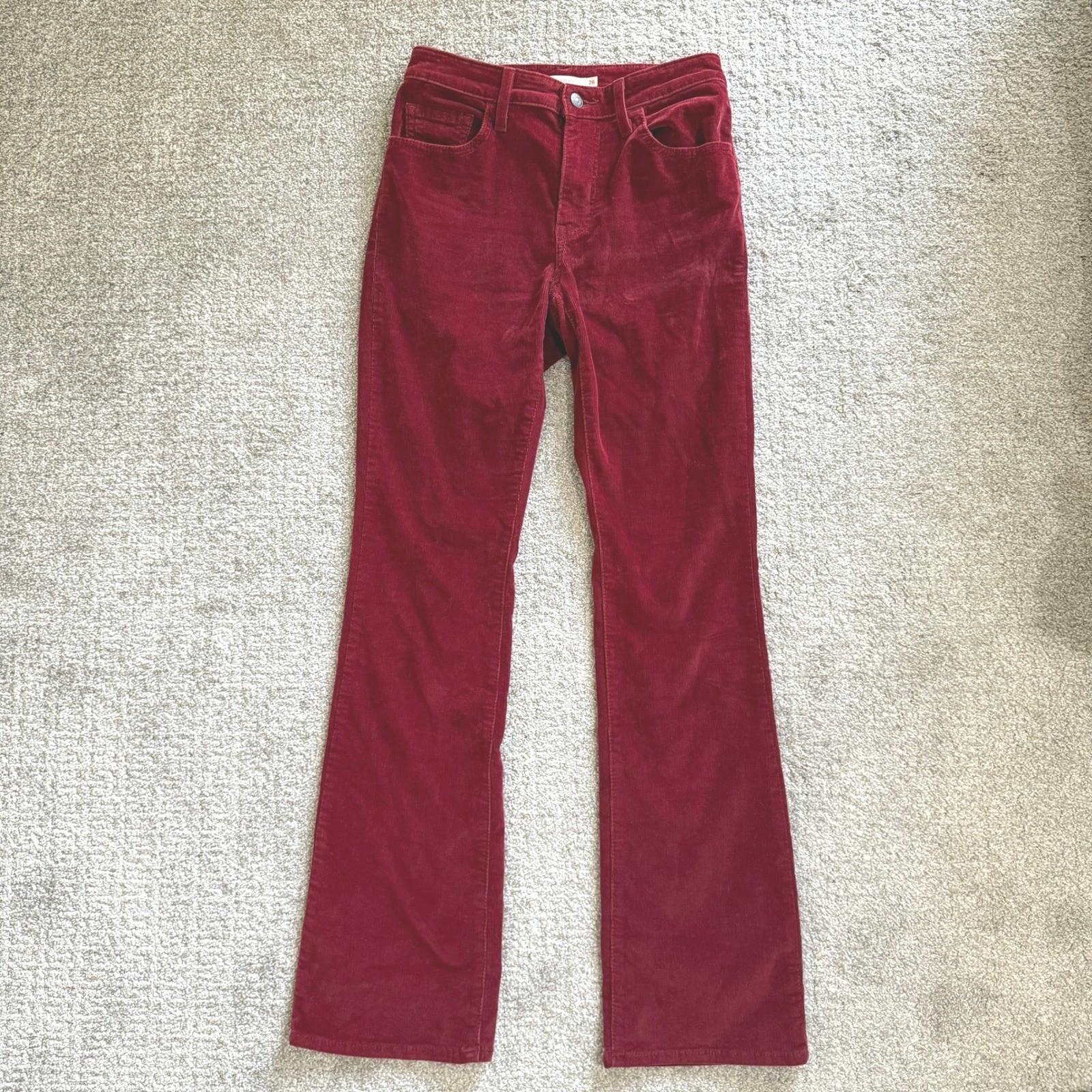 Levis 725 High Rise Bootcut Corduroy Pants Burgundy Red W26 L32 Retro Flare Boho