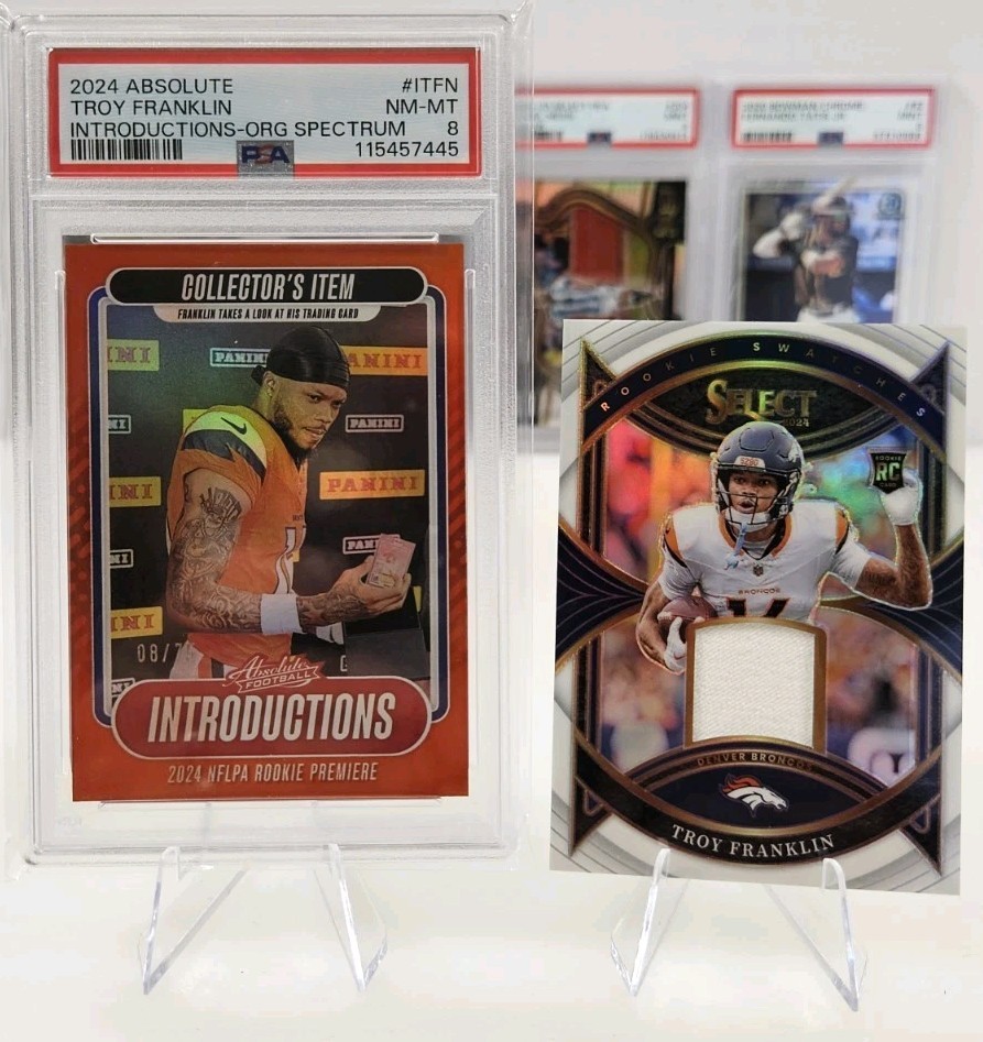 Troy Franklin 2024 Panini Absolute Introductions Orange /75 [PSA 8] + Patch 🔥