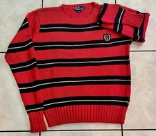 VTG 80s Polo Ralph Lauren Tennis Crest Knit Sweater Red Blk Striped Cotton Sz S