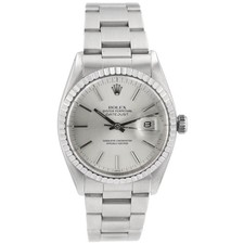 Rolex Mens Watch Datejust 16030 36mm Silver Dial Engine-Turned Bezel Oyster