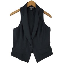 VTG Kenneth Cole Reaction Black Sleeveless Notch Lapel Deep V-Neck Vest Size 4