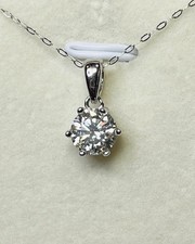 925 Sterling Silver 1 Carat VVS1 Moissanite Minimalist 6 Prongs Pendant Necklace