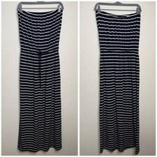 J.Crew Strapless Stripe Maxi Dress | Size S | Navy & White | Modal