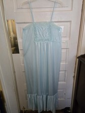 NEW VTG Romantic Deena Lace Satin Long Nightgown Spaghetti Straps BLUE Large