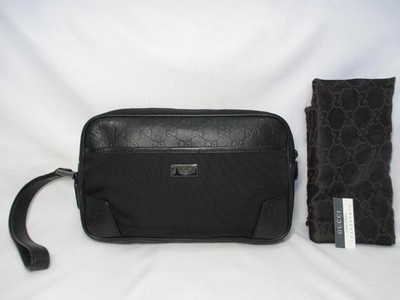 GUCCI Black Nylon Second Bag with Leather Trim Excellent Condition