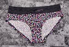 NWT VICTORIA'S SECRET LARGE GRAY PINK AQUA POLKA DOT LACE RARE HIPHUGGER PANTIES
