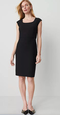 NEW ANN TAYLOR BLACK BI-STRETCH  SCOOP NECK DRESS SZ 2 CURVY
