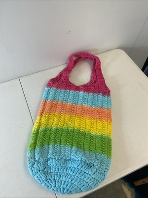 JW Anderson Rainbow Woven crochet Knit Tote Bag Shoulder Bag Shopper colorful