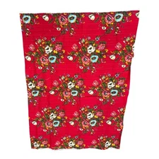 Vtg Floral Curtain Kitchen Mod Fabric 1 yard Solarex Lavable Lumiere Red White