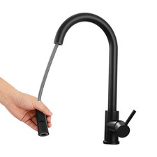 Rotating Kitchen Faucet Pull Down Sprayer Stainless Steel Single Handle Sink Tap