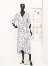 GANNI Wrap Maxi Dress Blue Floral Pattern Crepe Belted Half Sleeves Women's 42