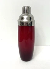 Cocktail Shaker Cobbler Shaker Ruby Red Glass Metal Strainer & Lid Mixer Barware
