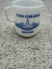 Galaxy White Milk Glass Oven Proof Coffee Mug Cup USS OMAHA SSN 692 Vintage