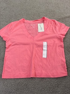 Universal Thread Women's Short Sleeve V-Neck T-Shirt Coral Cropped Size M NWT