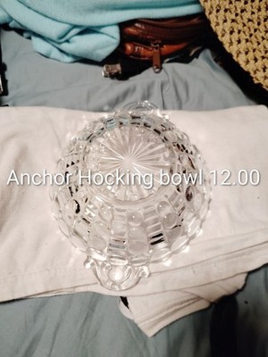 Anchor Hocking Clear Pressed Glass Round Bowl with Handles Glossy Finish