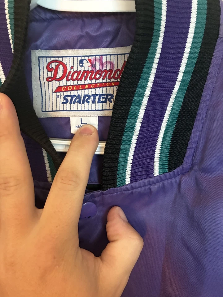 Vtg Rare MLB Arizona Diamondbacks Purple Starter Satin Bomber Jacket Men’s L - Image 2 of 4