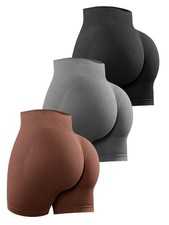Women's 3 Piece Workout Shorts Scrunch Butt Lifting High Waist Gym Biker Seam...