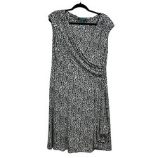 Lauren Ralph Lauren Women Dress Fit & Flare Faux Wrap Cap Sleeve Black Cream 16*