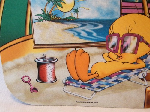Warner Bros 1998 . Tweety Bird Beach Scene Mouse Pad . Sand, Lounge Chair & Sun! - Picture 3 of 7