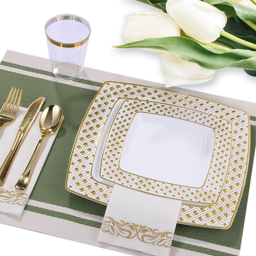 Platos desechables para fiestas elegante bodas kit completo de plastico 175 Pcs - Picture 8 of 8