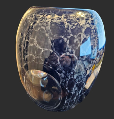 Vase Vessel Midnight Deep Blue Portal Art Glass Crystal Windows  9'' x 7'' Rare