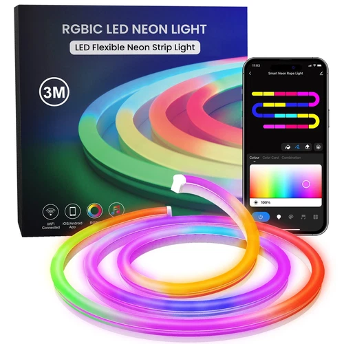 Smart Neon Rope Lights RGB-IC 10ft App Control Works with Alexa Room Decoration