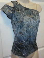 Asymmetrical Dance Top Grey Tie Dye Glitter Foil Sequin Ladies Extra Large