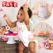 Cute Baby Girl 1st Birthday Outfit Party Ice Cream Romper Cake Smash Tutu Dress