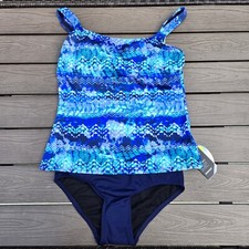 TYR Women Scoop Tank 8 W/ Navy Bottoms 6 2 Piece Navy/multi Swim New