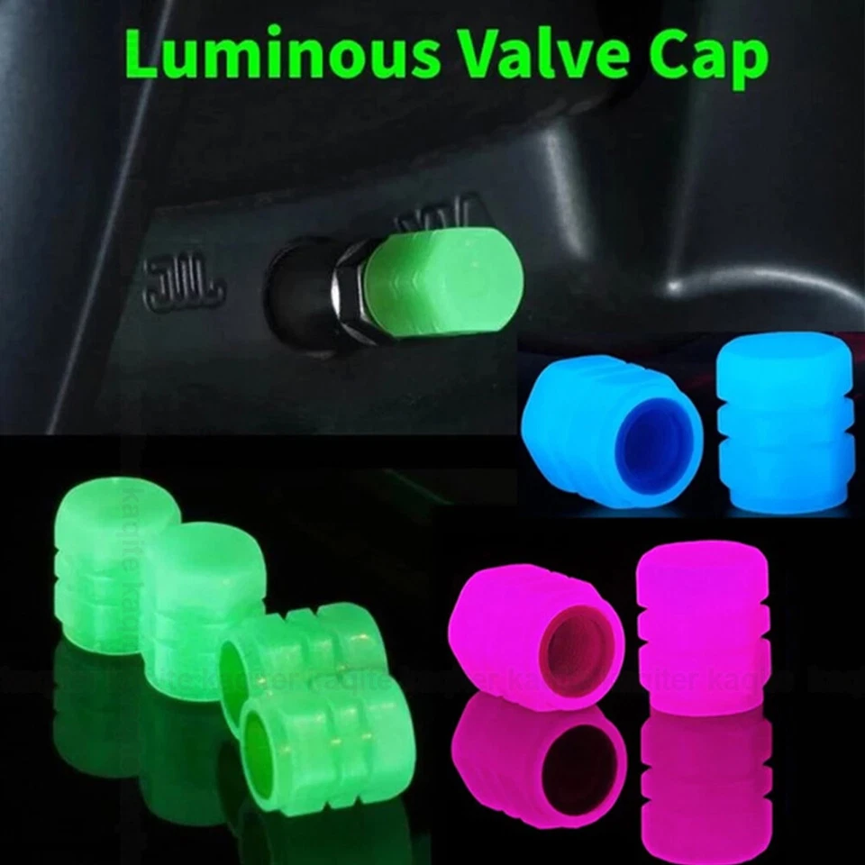 4x Universal Glow In Dark Car Tire Valve Stem Cap Luminous Tire Valve Caps Cover - Image 3 of 4