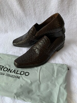 Ronaldo Fine Italian Brown Python Snake Skin Slip On Shoes Made In Italy ART13