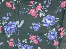 Vintage Peter Pan Fabrics Dark Green Background Purple Rose Morning Glory 1.5 Yd