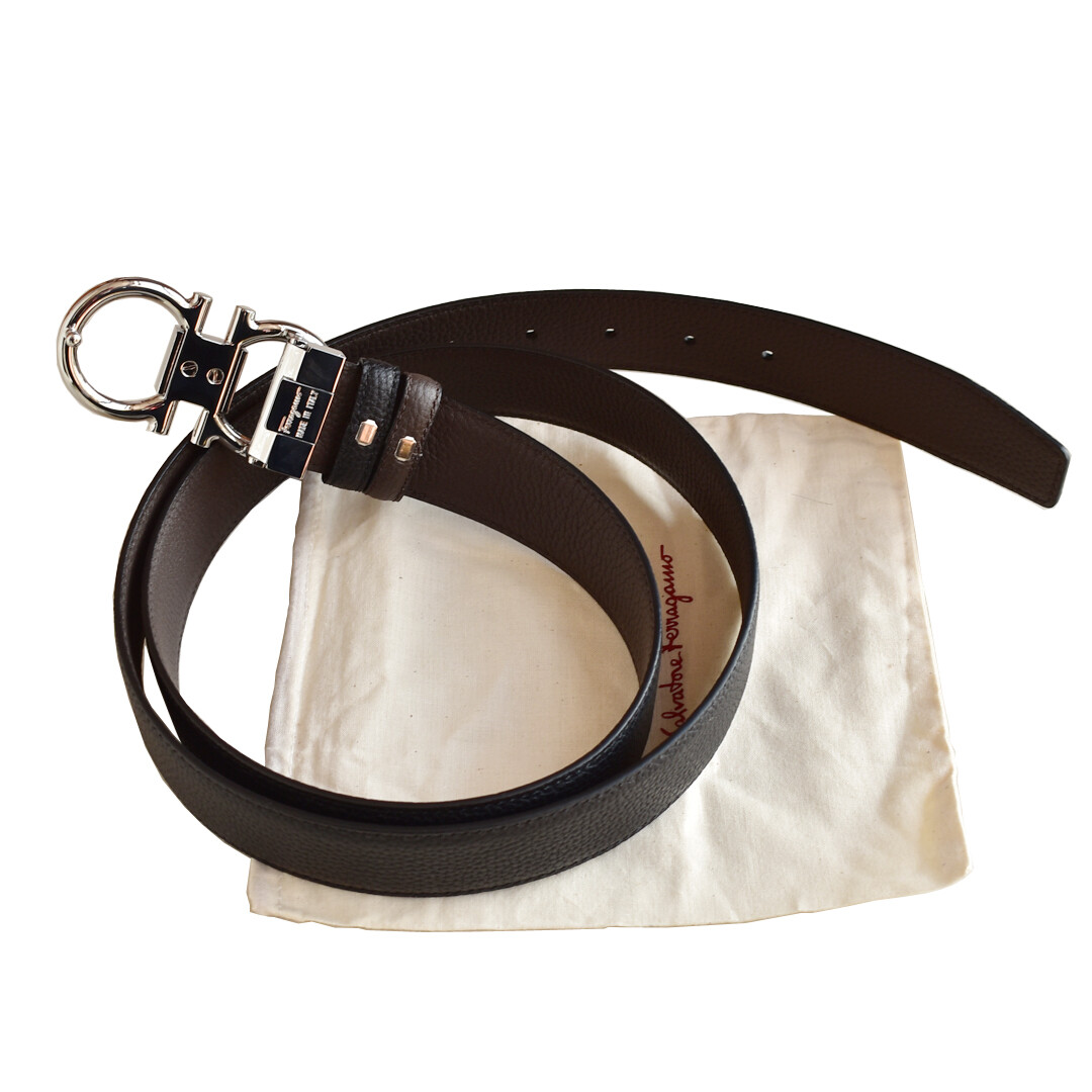 Ferragamo Silver Horseshoe buckle+Black/Brown Reversible  display picture 1