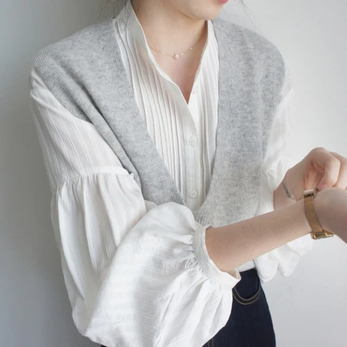Womens Elegant Stripe Pleated Stand Collar Casual Lantern Sleeves Shirt Tops - Foto 3 di 7