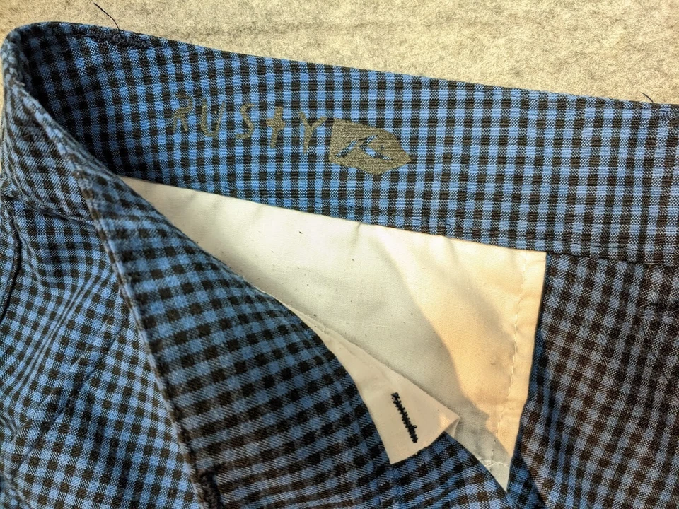 RUSTY Shorts Mens 34 Black Blue Chino Check Casual Surf Zip Fly - Image 3 of 4