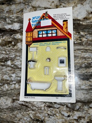 Mini Dollhouse Furniture 8 Piece Bathroom Set Toilet Tub Sink Accessories