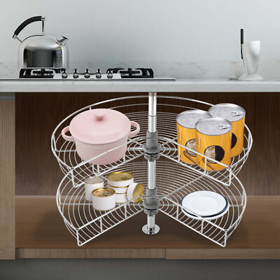 Kidney Shaped 2-Shelf  Kitchen Base Cabinet Corner Organizer Rack 28''