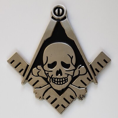 Auto Emblem Square Compass Skull Bones Cut-Out Widows Son (SCA-1011) Mason
